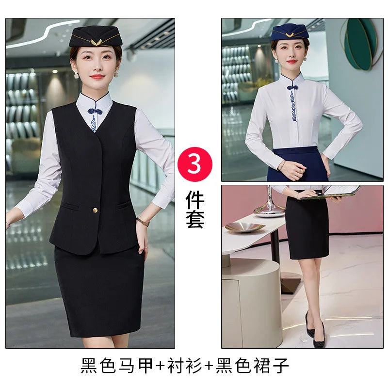 Fashionable All-Matching Ladies' Vest Suit Formal Wear Business Wear Hotel Aviation Work Clothing Spring, Summer, Autumn and Win