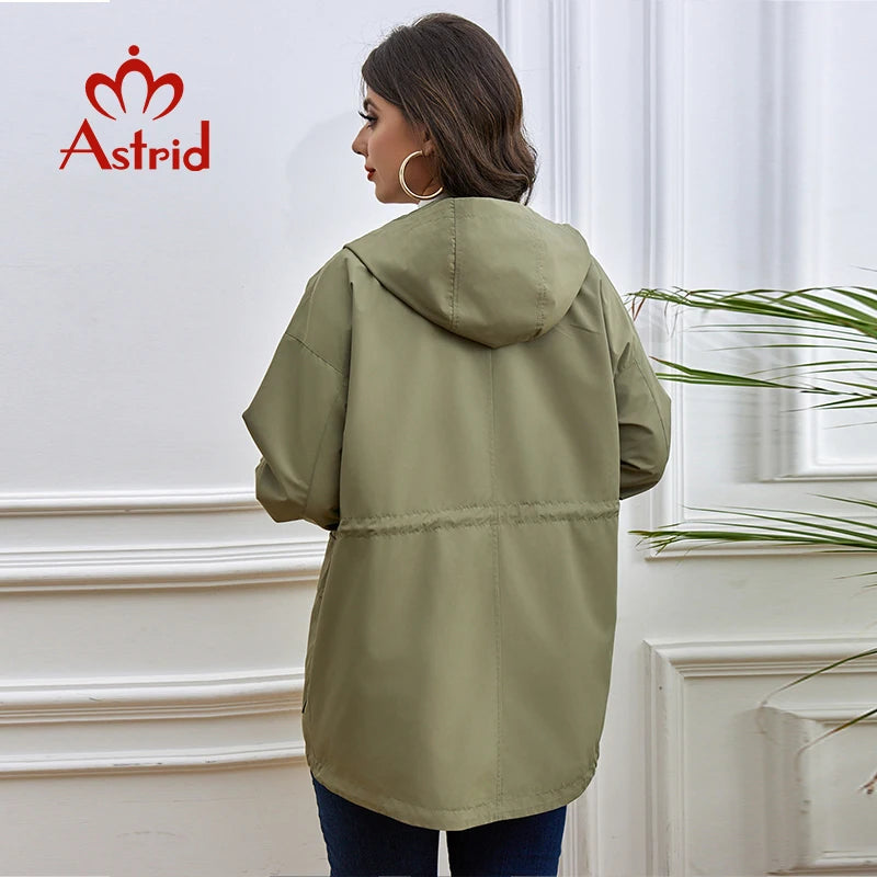 Astrid Spring Autumn Women's Trench Coat Women Jacket Plus Size Hooded Zipper Fashion Casual Windproof Overcoat Female Outerwear