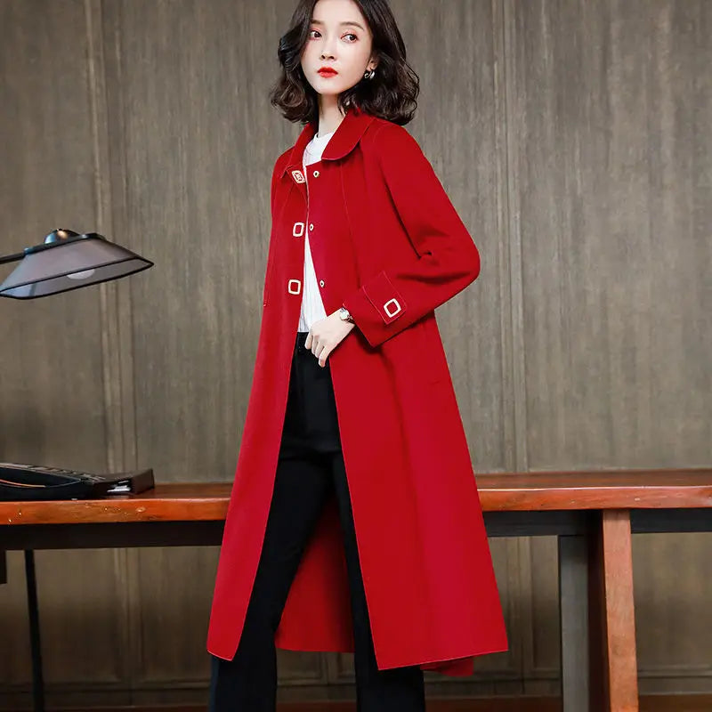 Double-Faced Coat Womens New Wool Ladies Tops Slim Spring Autumn 2025 Medium Long Chic Jackets Clothes Cashmere Woolen Outerwear