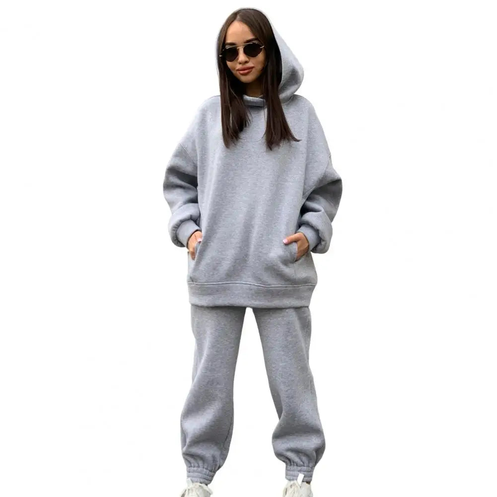 Winter Two Piece Sweatpants Set Oversized Hoodie Pants Women Tracksuit Autumn Trouser Suits Sweatshirt Solid Hoodie Sportswear