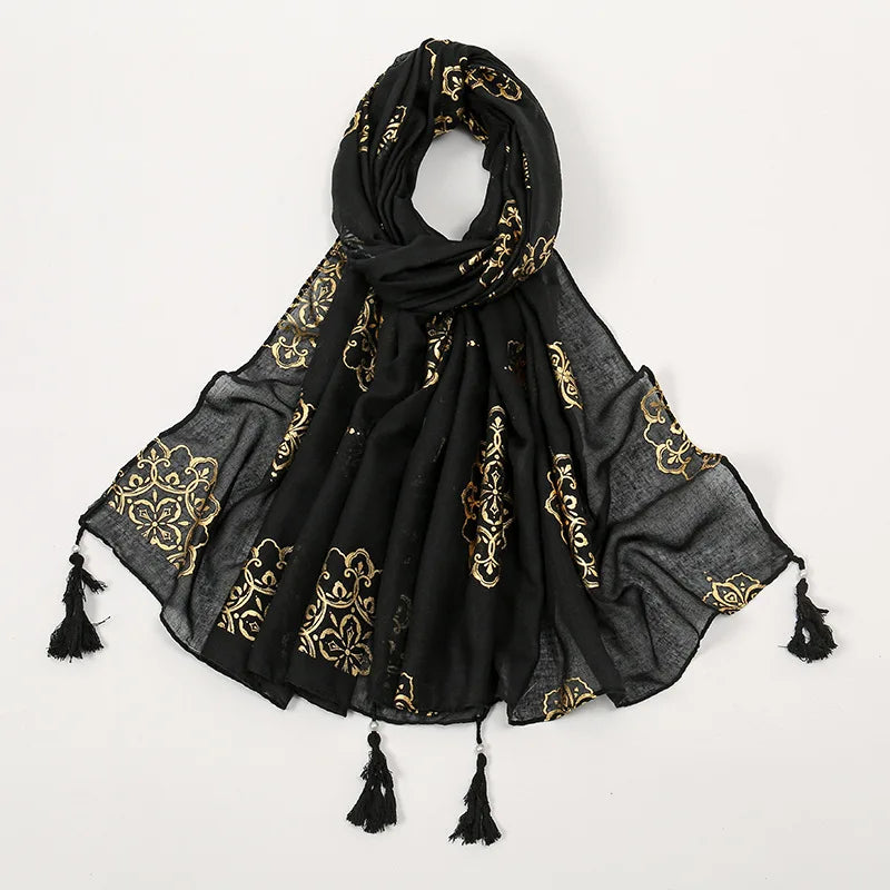 Luxury Paisley Hijab Ladies Headscarf Muslim Chiffon Bronze Breathable Scarfs Cap Women Oversize Print Shawl Wrap Headscarves