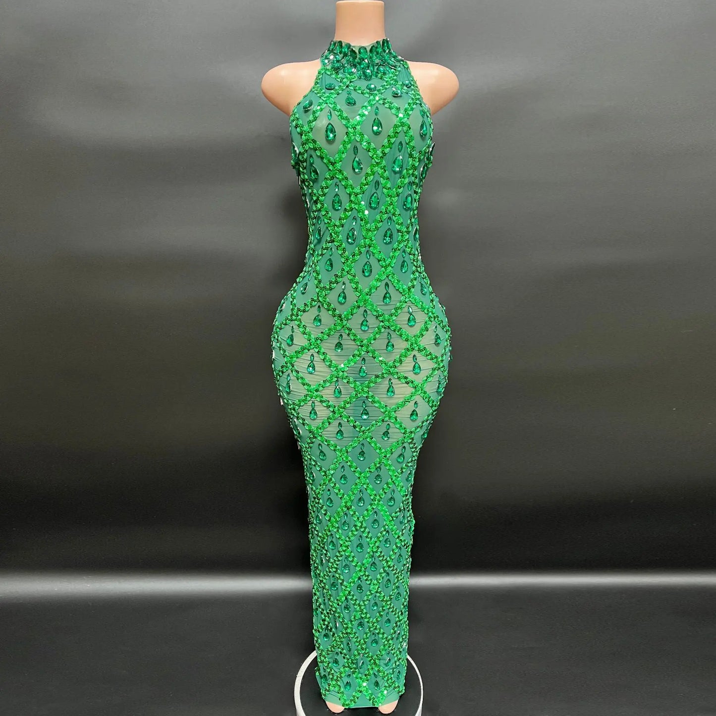 Sparkly Silver Sequins Sleeveless Birthday Wedding Dress Shiny Evening Celebrate Outfit Stretch Mesh Transparent Dance Dress