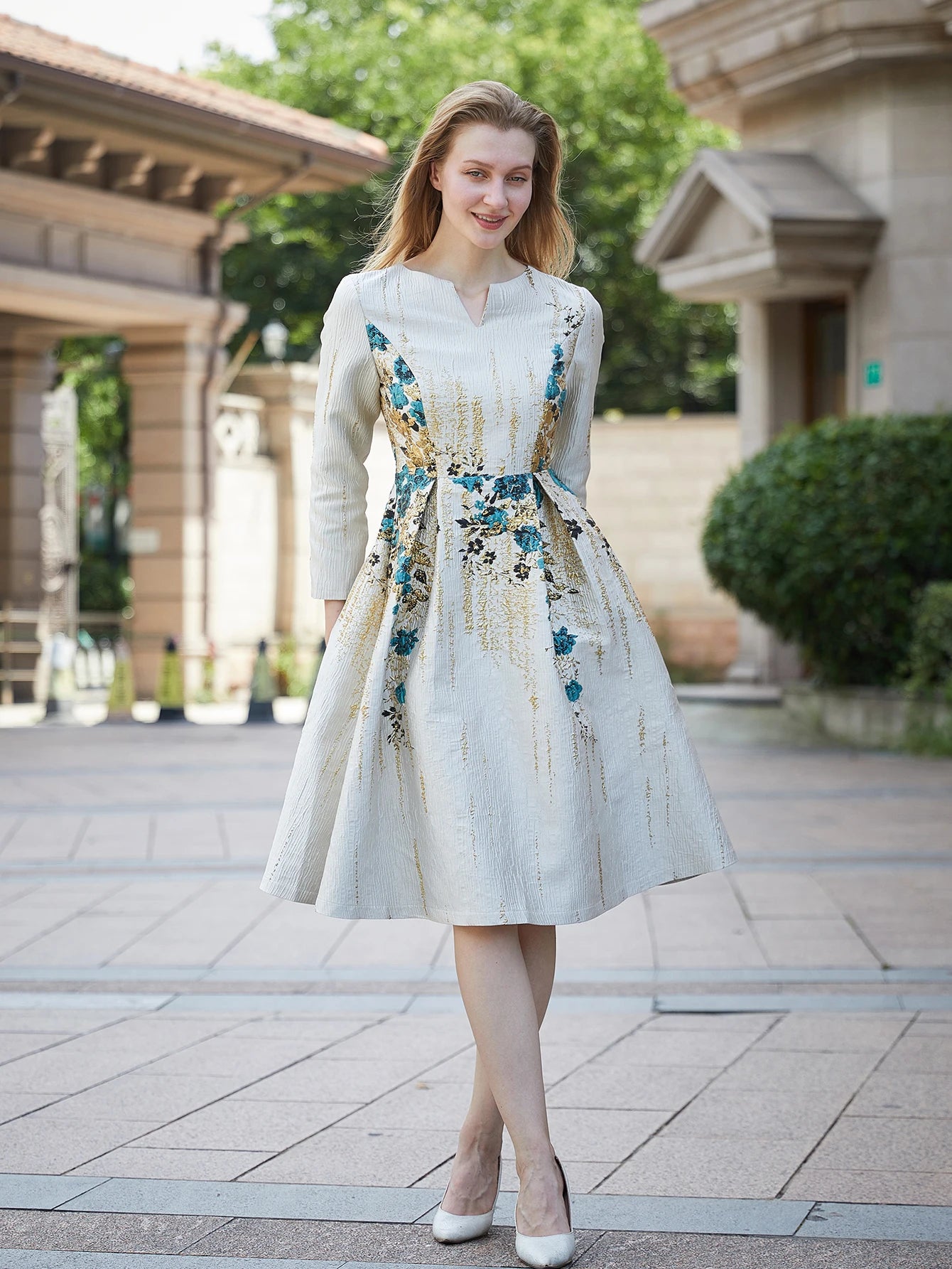 Elegant Women Jacquard Dress 2024 New Arrival Floral Party Clothing Fashion Summer Evening Mid-Calf Ball Gown Vestido