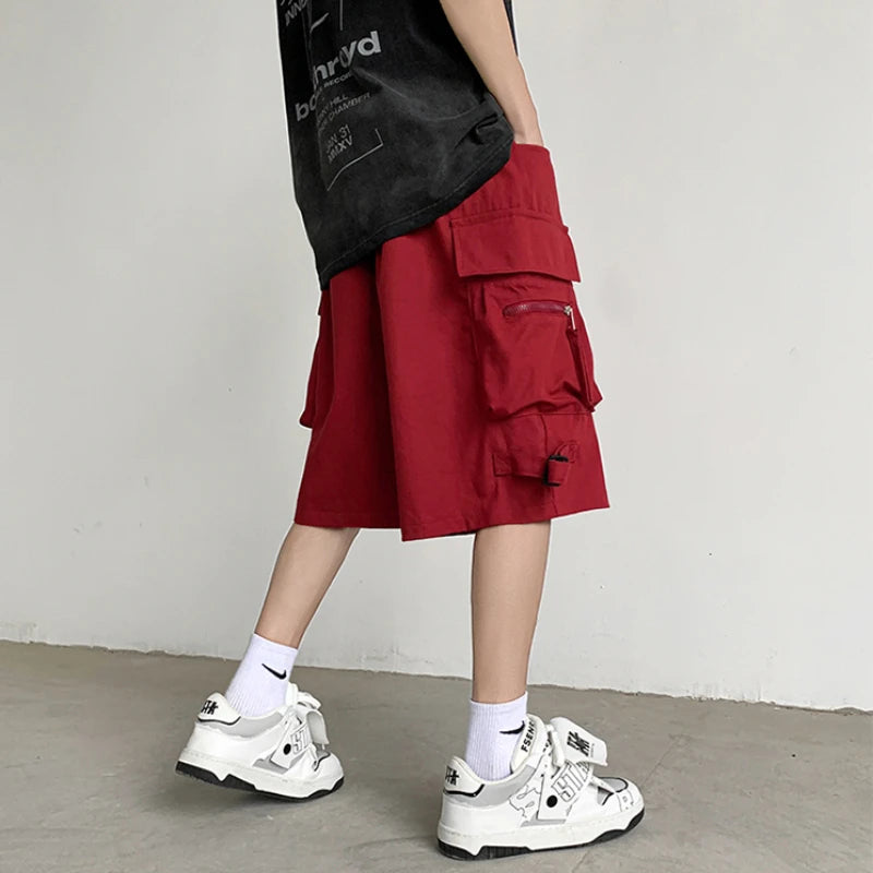 Cargo Shorts Men High Street Daily All-match Summer Multi Pockets Knee-length Youthful Popular American Style Teenagers Fashion