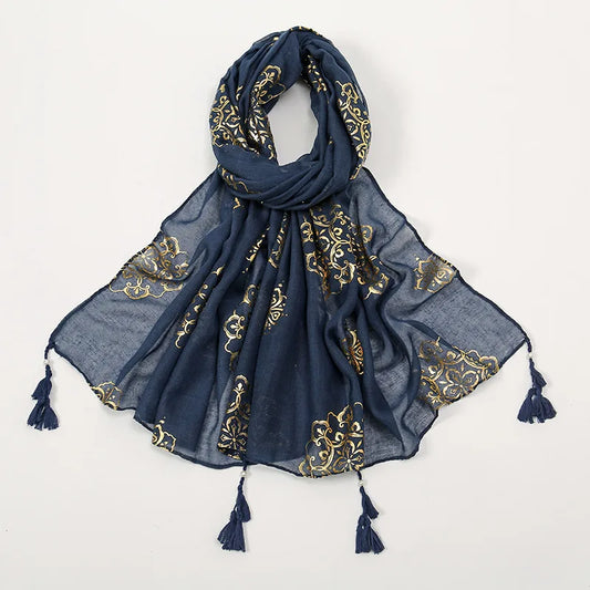 Luxury Paisley Hijab Ladies Headscarf Muslim Chiffon Bronze Breathable Scarfs Cap Women Oversize Print Shawl Wrap Headscarves