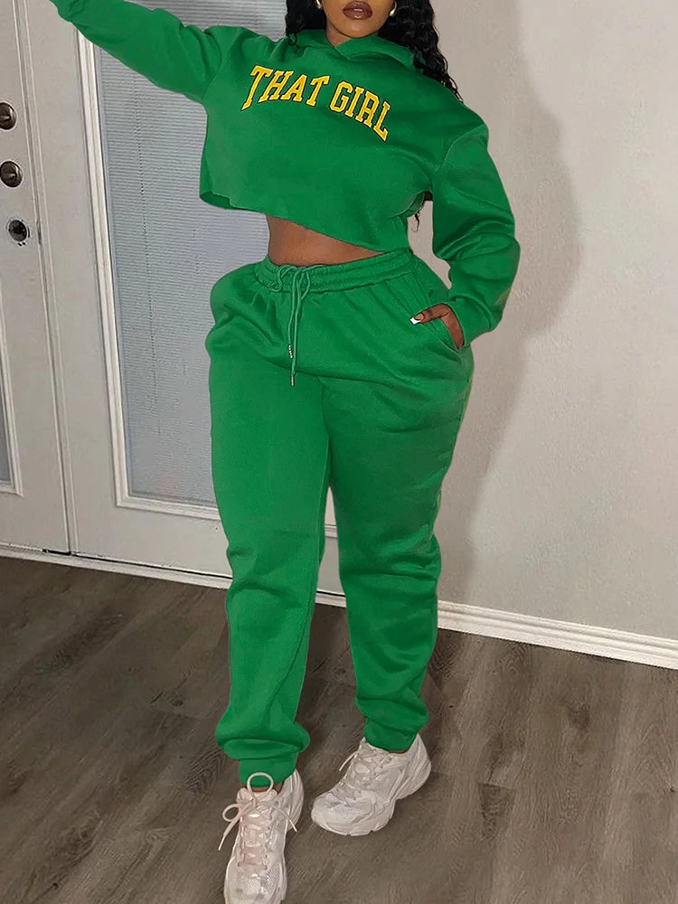 LW Plus Size Letter Print Hoodies Tracksuit Set 2024 Crop Sweatshirt Tops Casual Sweatpants Pant 2-piece Sets Women's Clothing