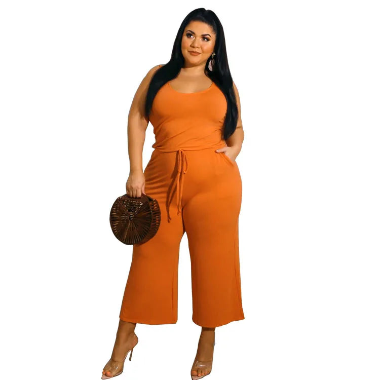 SOMO Plus Size Overalls for Women Summer Jumpsuit Outfits Solid Color Casual Wide Leg Suspender Pants Wholesale Dropshipping