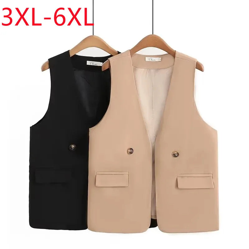 New 2023 Ladies Spring Autumn Plus Size Tops For Women Large Size Sleeveless Black V-neck Vest Coat 3XL 4XL 5XL 6XL