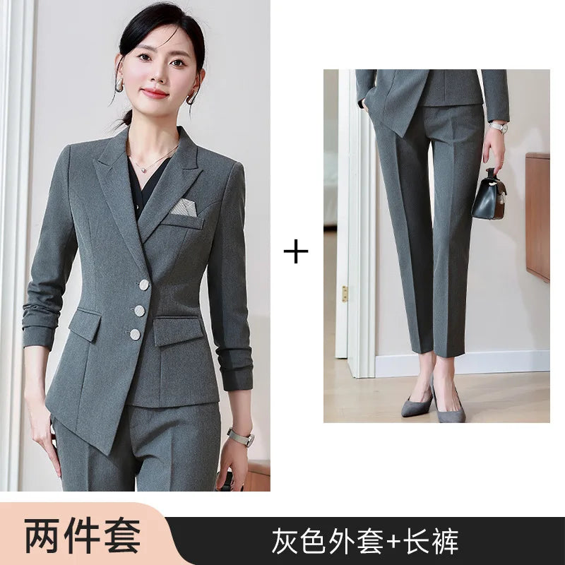 Navy Blue Suit Women's Spring and Autumn High-End Hotel Manager Work Clothes Temperament Small Size Business Clothing Suit