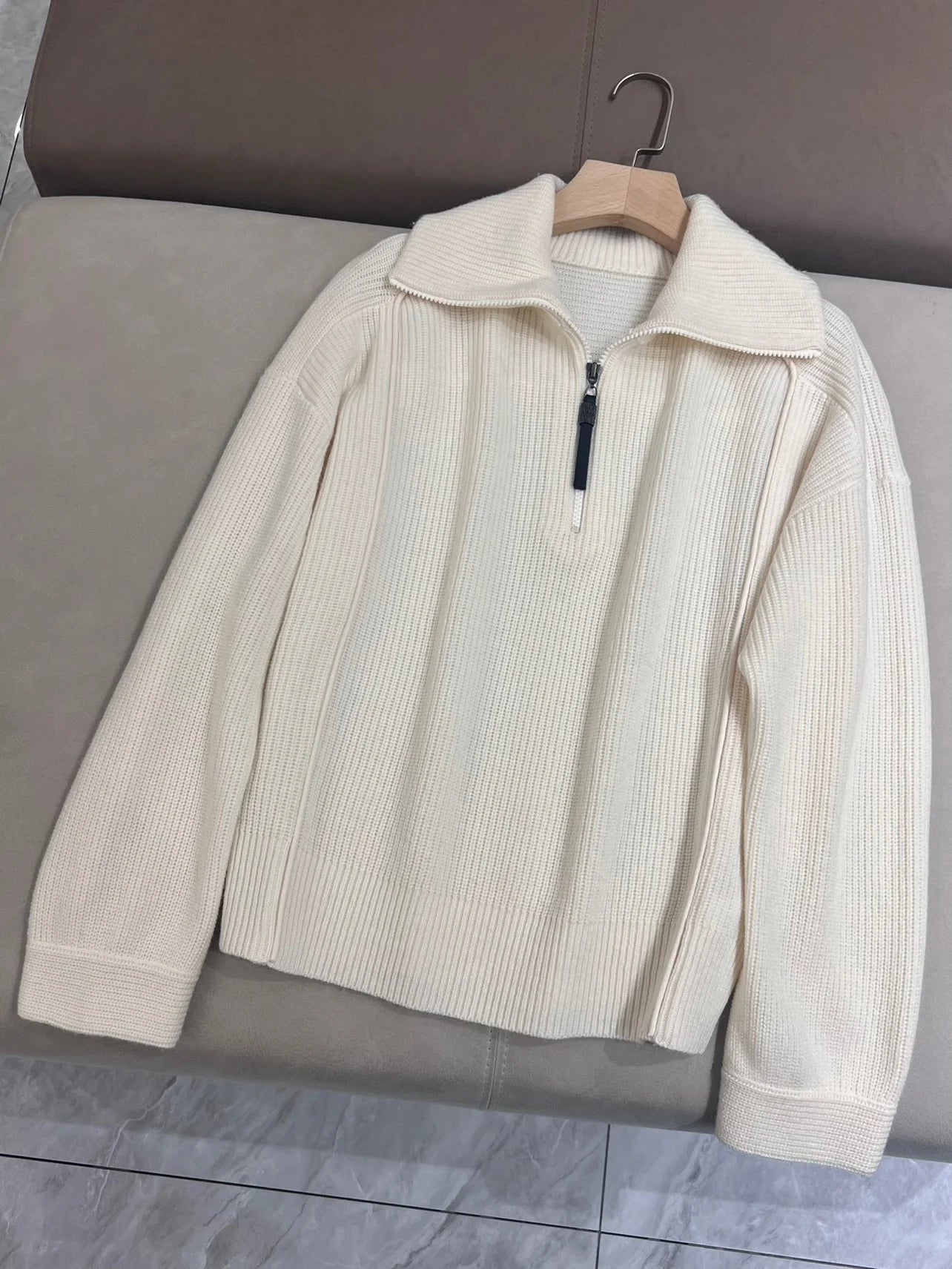 B*C Wool Knitted Pullover Half Placket Long Sleeve Sweater