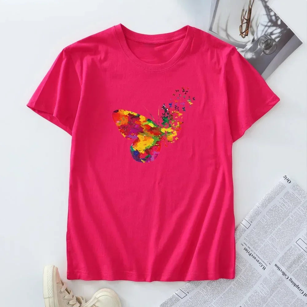 Plus Size Women's Short Sleeve T-shirt 100% Cotton Summer Tshirt Women Tees 2024 Fashion T Shirts Woman Tops Female Clothing