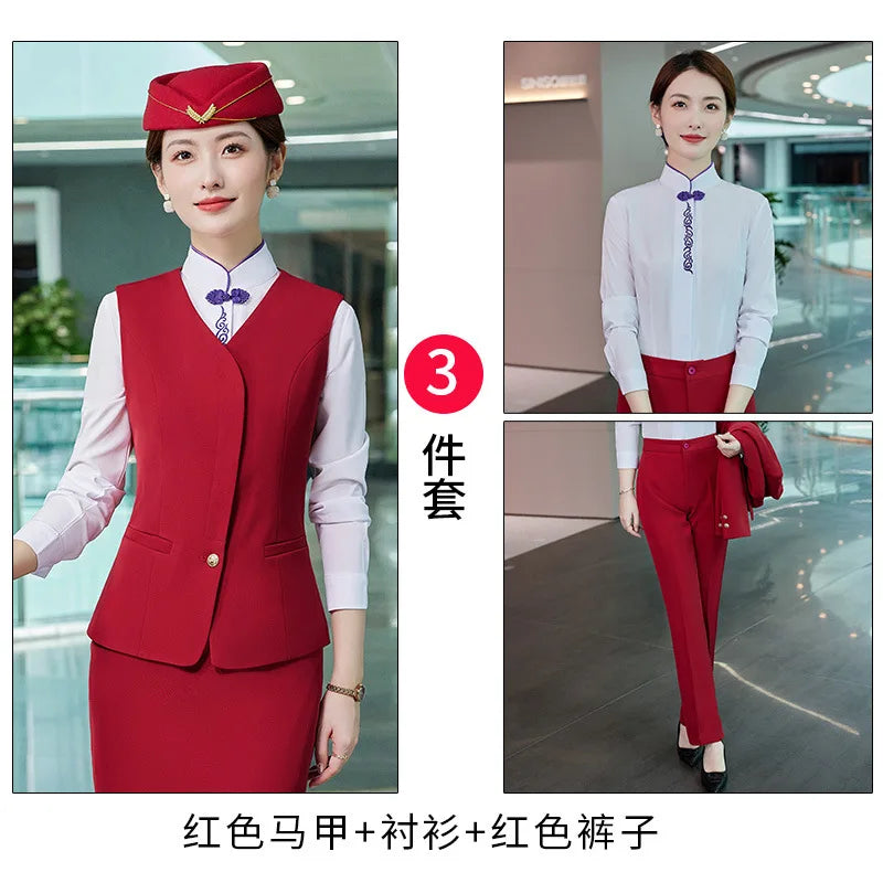 Fashionable All-Matching Ladies' Vest Suit Formal Wear Business Wear Hotel Aviation Work Clothing Spring, Summer, Autumn and Win