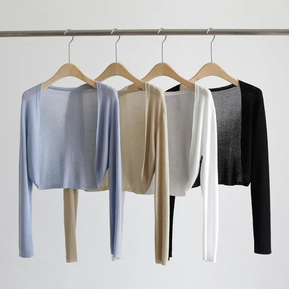 Summer Women's Cardigan Thin Crop Top air-Conditioned Shirt Tunic Coat Tops Women Thin Knit Ice Silk T shirt Sun Shawl Cycling