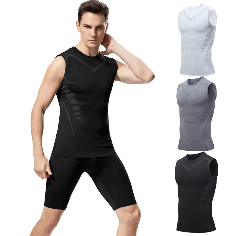 Compression Tank Top Men Gym Shirt Sleeveless Quick Dry Printing Sportswear Male Fitness Bodybuilding Vest Workout Muscle Top