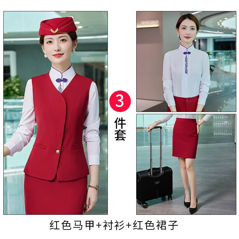 Fashionable All-Matching Ladies' Vest Suit Formal Wear Business Wear Hotel Aviation Work Clothing Spring, Summer, Autumn and Win