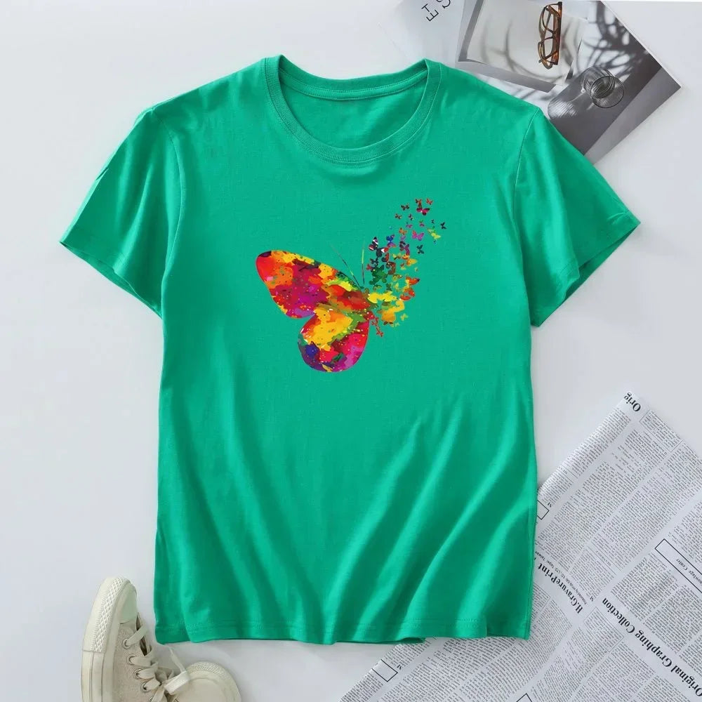 Plus Size Women's Short Sleeve T-shirt 100% Cotton Summer Tshirt Women Tees 2024 Fashion T Shirts Woman Tops Female Clothing