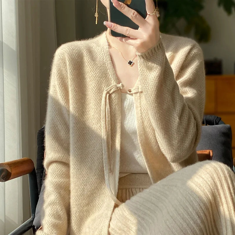 Spring Wool Cardigan Sweater Women Clothing V-neck Open Stitch Female Long Sleeve Tops Knitwears Korean Fashion New In Outerwear