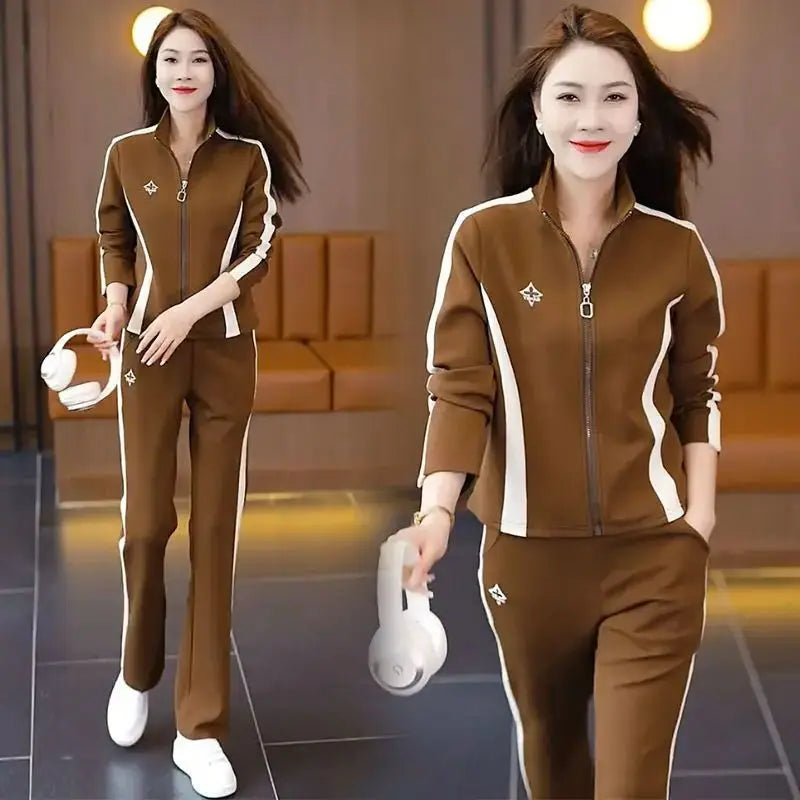 Women's Sportswear Suit Spring And Autumn Clothing 2024 New Fashion Leisure Tracksuit For Woman Crop Top Pants 2 Two Pieces Sets