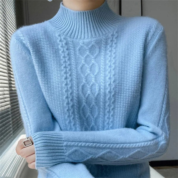Women's Sweater Autumn Winter Outside Wear Pullovers Half High Collar Knitwear Fashion Long Sleeve Pull Femme Sueter Tops