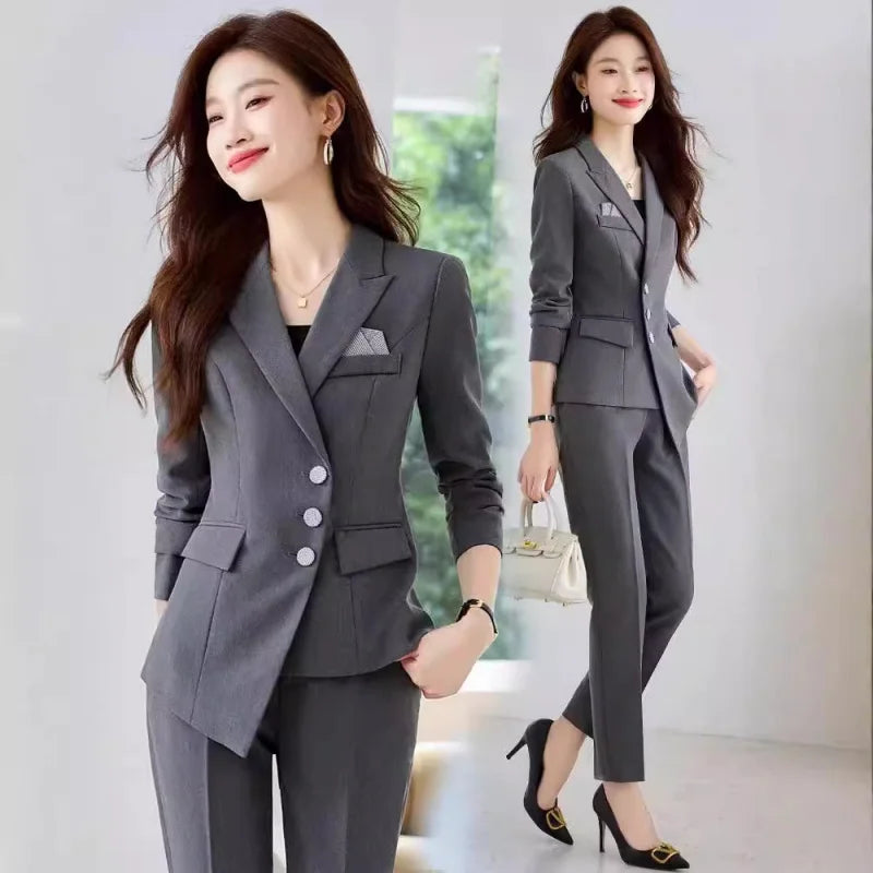 Navy Blue Suit Women's Spring and Autumn High-End Hotel Manager Work Clothes Temperament Small Size Business Clothing Suit