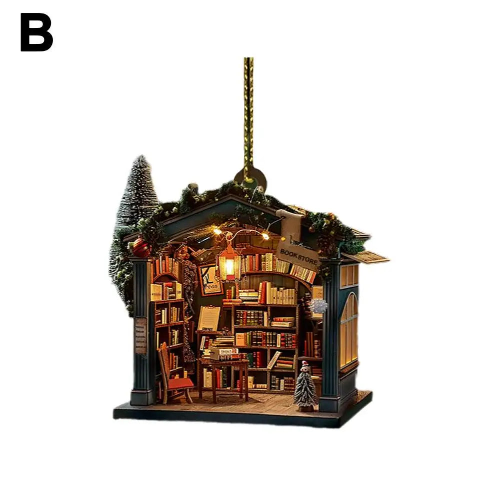Christmas Bookstore Ornament Acrylic Book Stacked Hanging Decoration Xmas Tree Pendant Bookgift For Holiday Tree Home Decor
