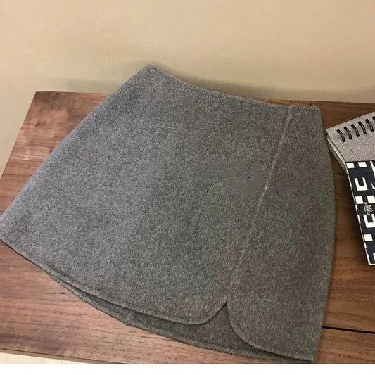 KUSAHIKI Women Fashion High Waisted Woolen Split Slim Skirts Korean 2024 Autumn Winter New A-line Mini Skirt Faldas De Mujer
