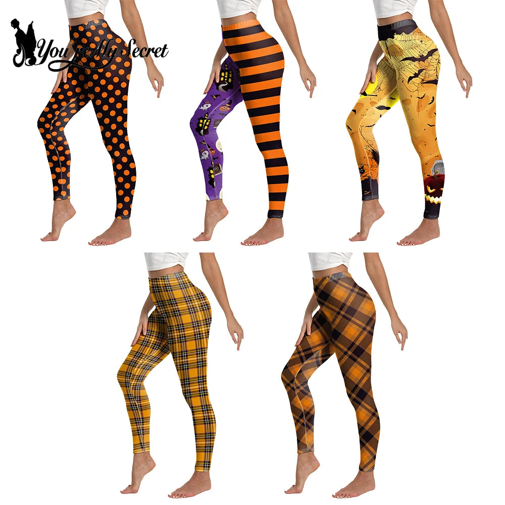 [You're My Secret] Halloween Party Women Stripe Printed Leggings Stretch Athletic Push Up Fitness High Waist Workout Yoga Pants
