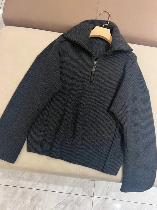 B*C Wool Knitted Pullover Half Placket Long Sleeve Sweater