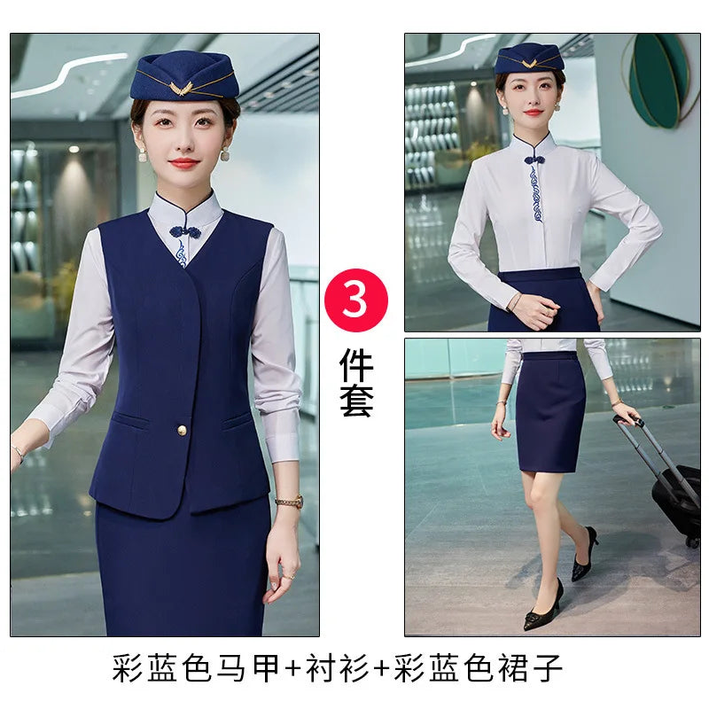 Fashionable All-Matching Ladies' Vest Suit Formal Wear Business Wear Hotel Aviation Work Clothing Spring, Summer, Autumn and Win