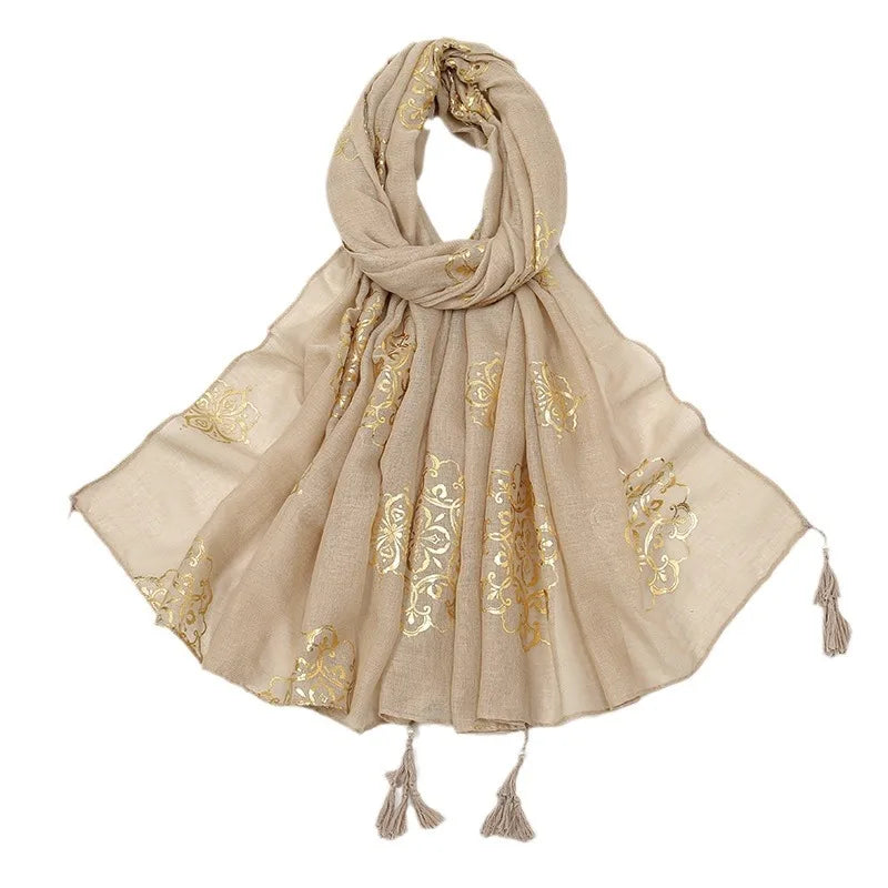 Luxury Paisley Hijab Ladies Headscarf Muslim Chiffon Bronze Breathable Scarfs Cap Women Oversize Print Shawl Wrap Headscarves
