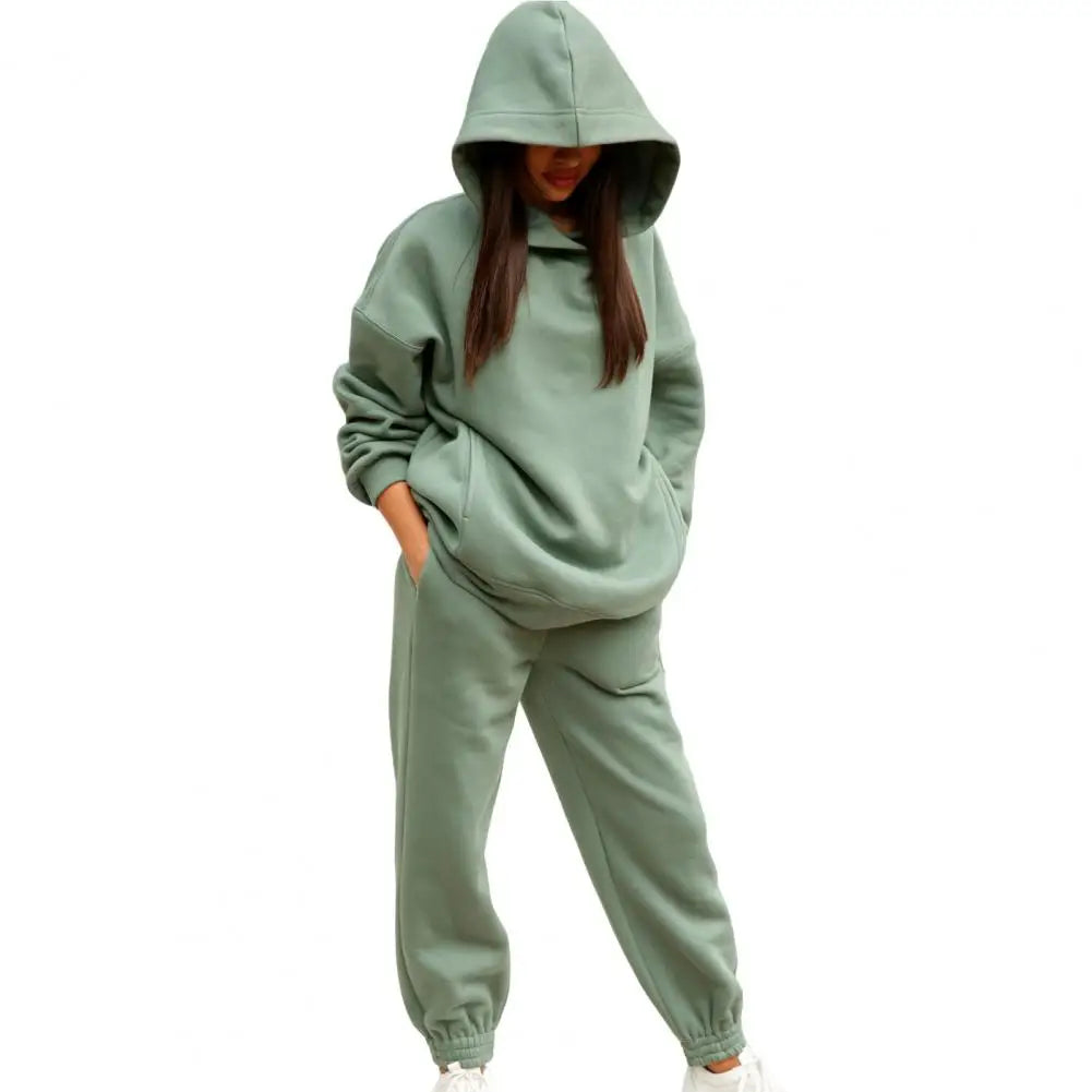 Winter Two Piece Sweatpants Set Oversized Hoodie Pants Women Tracksuit Autumn Trouser Suits Sweatshirt Solid Hoodie Sportswear