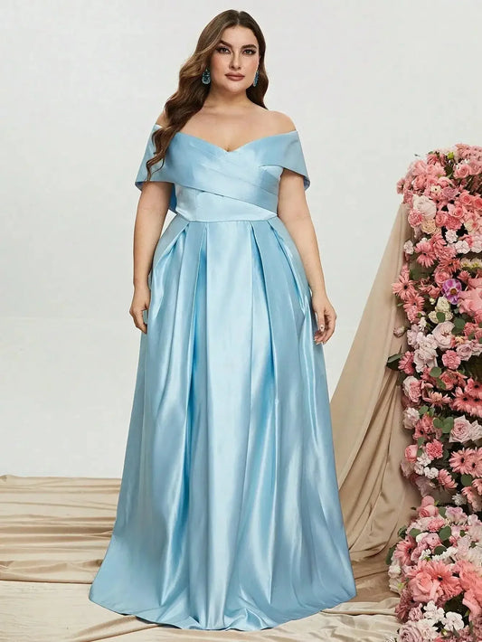 Plus Elegant Off Shoulder Satin A Line Prom Dress