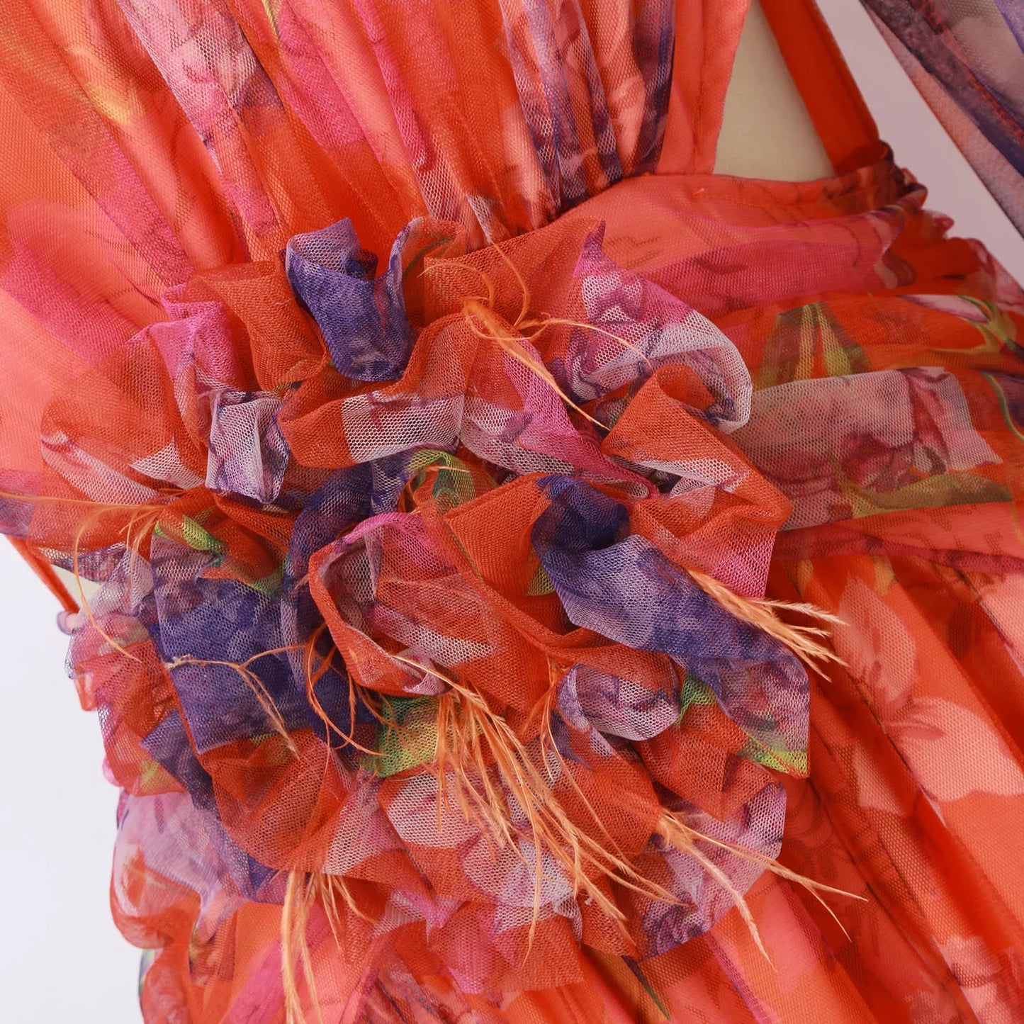 Formal Evening Dress Elegant One Shoulder Tie-dye Ball Gown with Mesh Bubble Sleeves Split Hem Women's Evening Dress Featuring