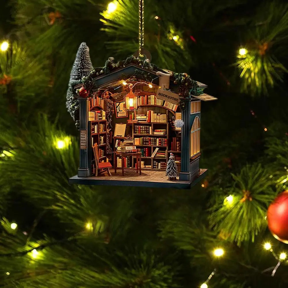 Christmas Bookstore Ornament Acrylic Book Stacked Hanging Decoration Xmas Tree Pendant Bookgift For Holiday Tree Home Decor