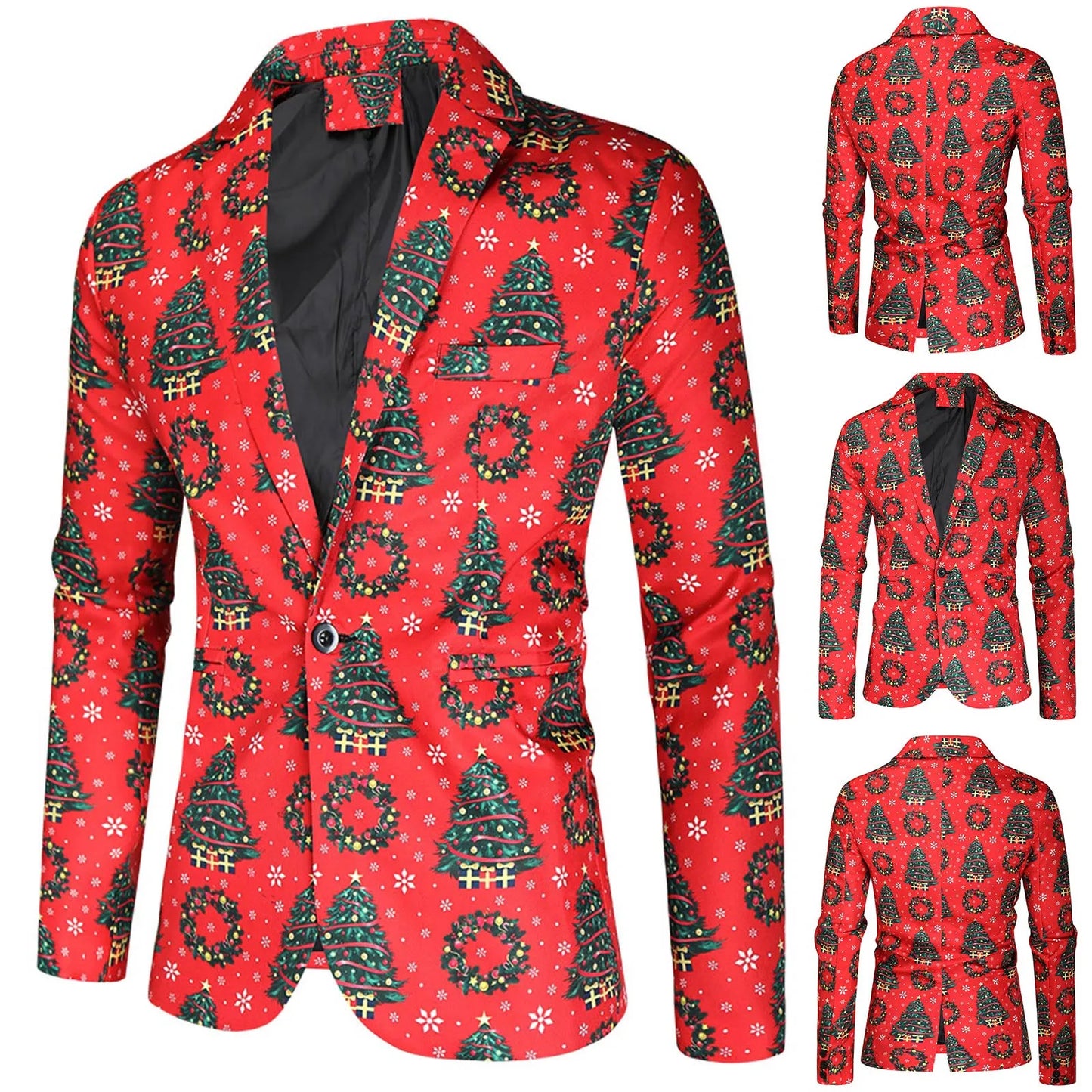 Men's Fashion Blazer 2024 New Trendy Hot Selling Party Coat Casual Slim Fit Buttons Suits Christmas Print Blazers Jacket For Men