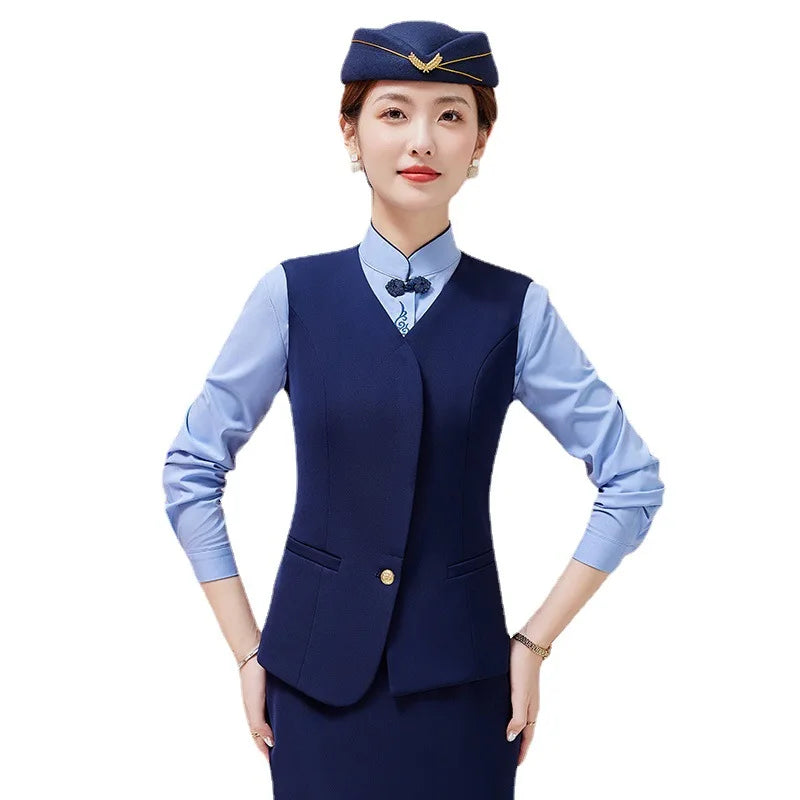 Fashionable All-Matching Ladies' Vest Suit Formal Wear Business Wear Hotel Aviation Work Clothing Spring, Summer, Autumn and Win