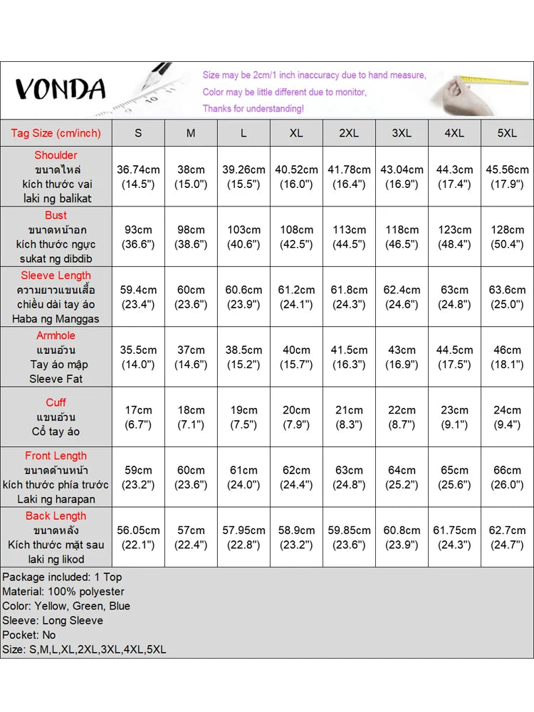 Plus Size 5XL VONDA Elegant O-Neck Ruffled Shirts Women Printed Blouses 2024 Casual Patchwork Blusas Lantern Long Sleeve Tops