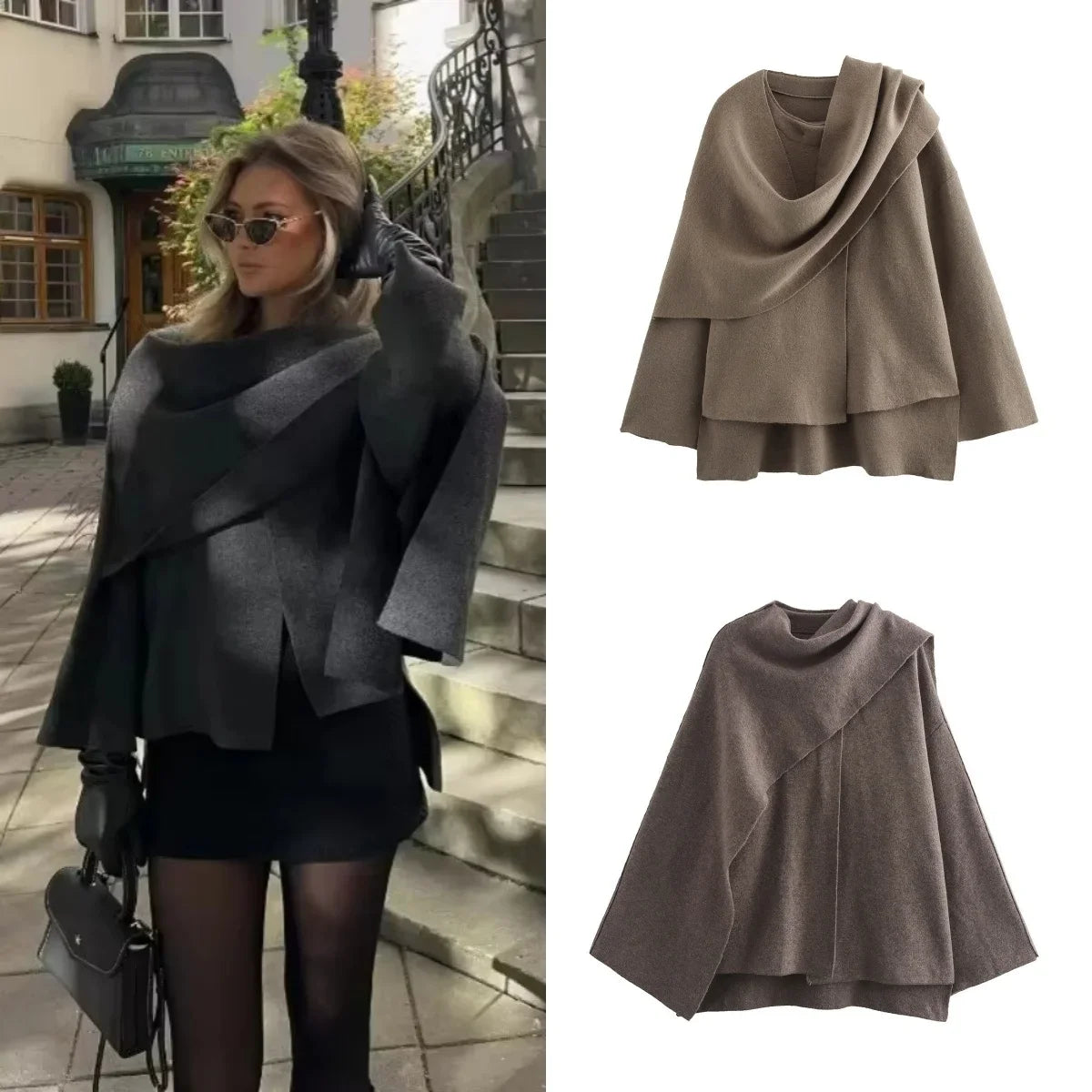 zark Warm Coat 2024 Autumn Lady Overcoat Women Fashion Scarf Decorated Woolen Jacket Solid Long Sleeve Loose Warm Overcoat