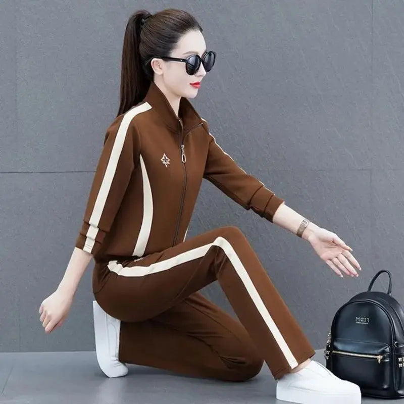 Women's Sportswear Suit Spring And Autumn Clothing 2024 New Fashion Leisure Tracksuit For Woman Crop Top Pants 2 Two Pieces Sets