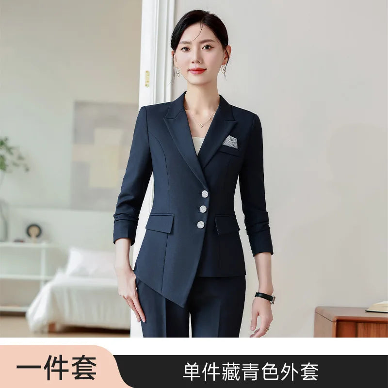 Navy Blue Suit Women's Spring and Autumn High-End Hotel Manager Work Clothes Temperament Small Size Business Clothing Suit