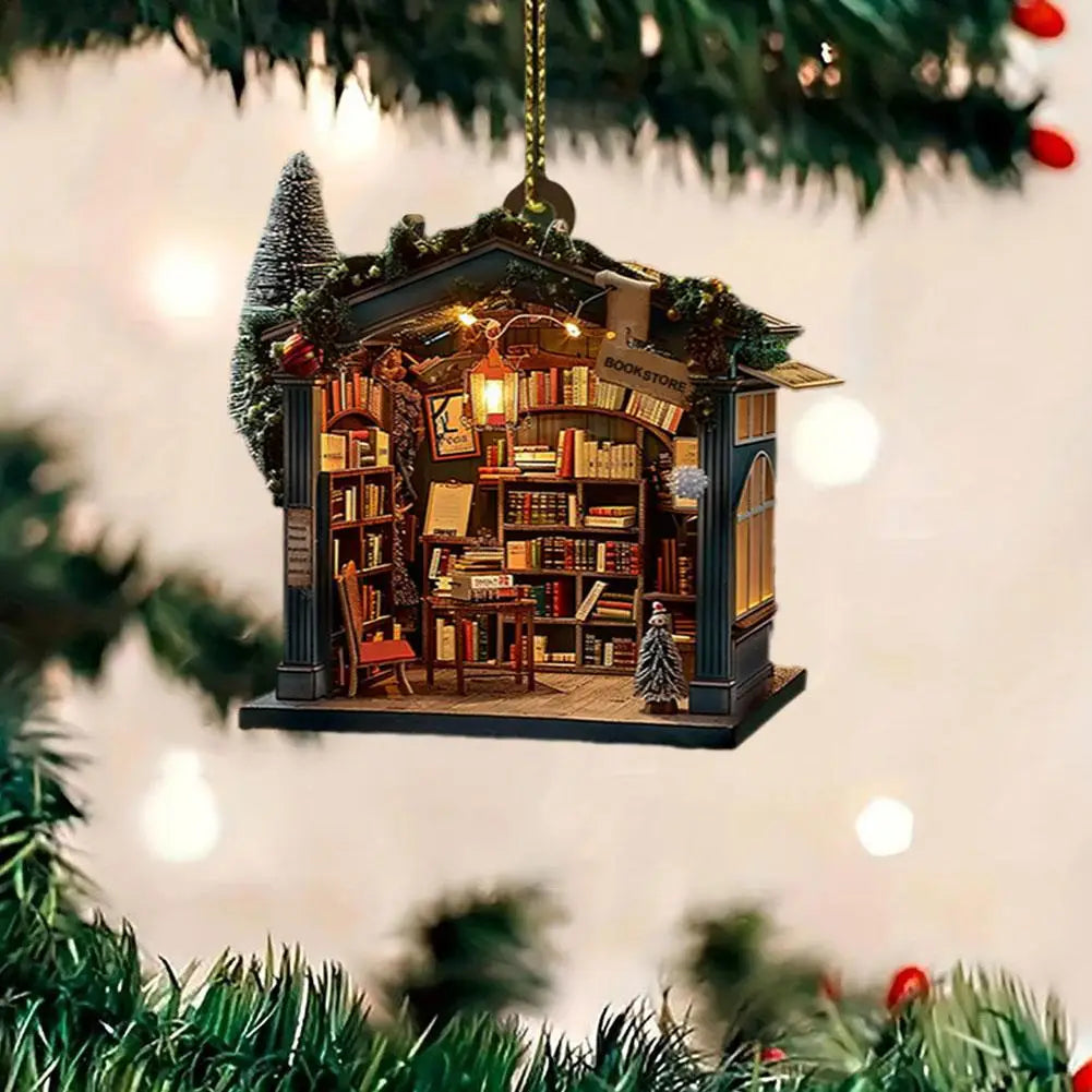 Christmas Bookstore Ornament Acrylic Book Stacked Hanging Decoration Xmas Tree Pendant Bookgift For Holiday Tree Home Decor