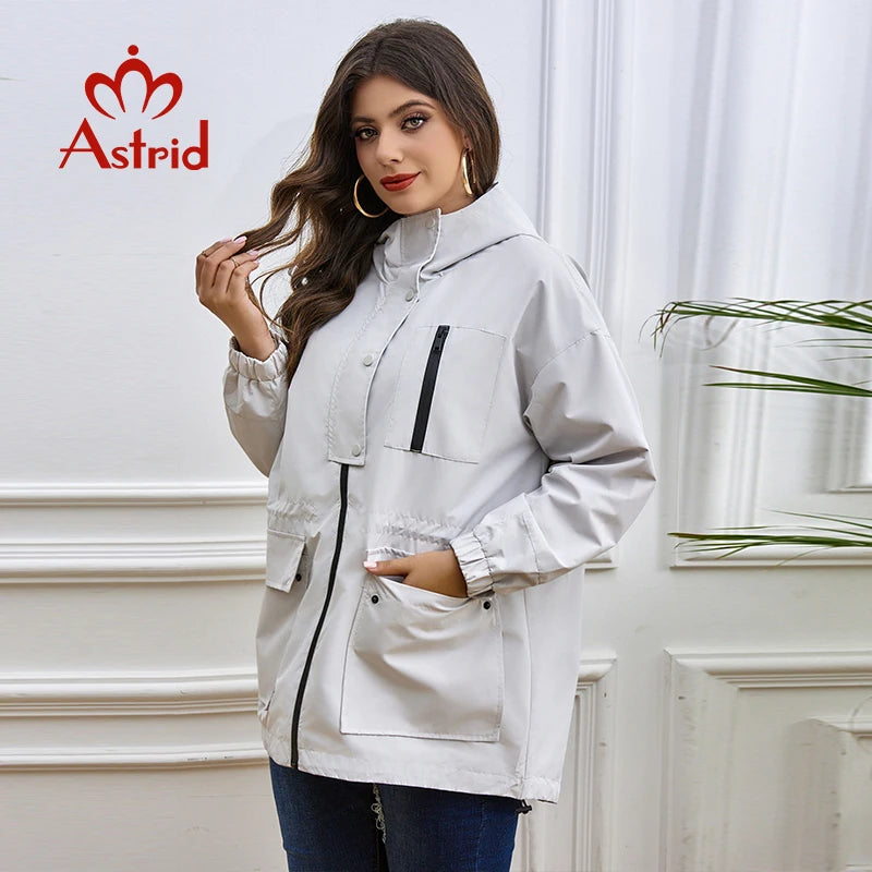 Astrid Spring Autumn Women's Trench Coat Women Jacket Plus Size Hooded Zipper Fashion Casual Windproof Overcoat Female Outerwear