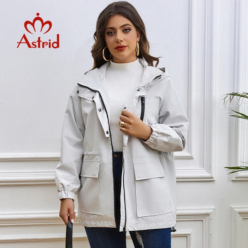 Astrid Spring Autumn Women's Trench Coat Women Jacket Plus Size Hooded Zipper Fashion Casual Windproof Overcoat Female Outerwear