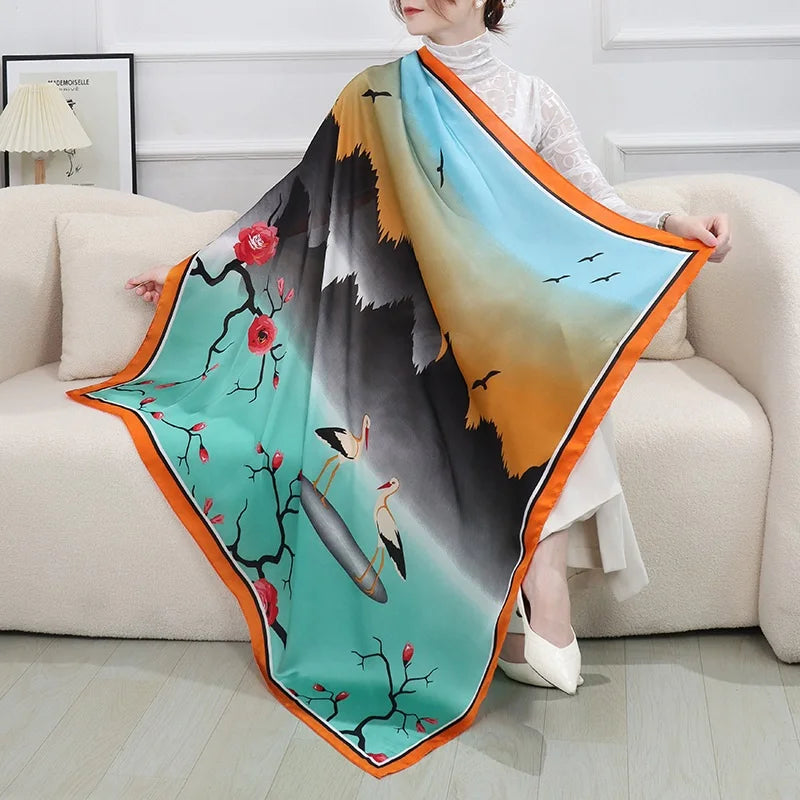 NEW 110x110cm large squar Imitation Silk Travel Scarf Beach Dress Bikini Sarong Wrap Women Brazilian Swimsuit Bathing Cover-ups