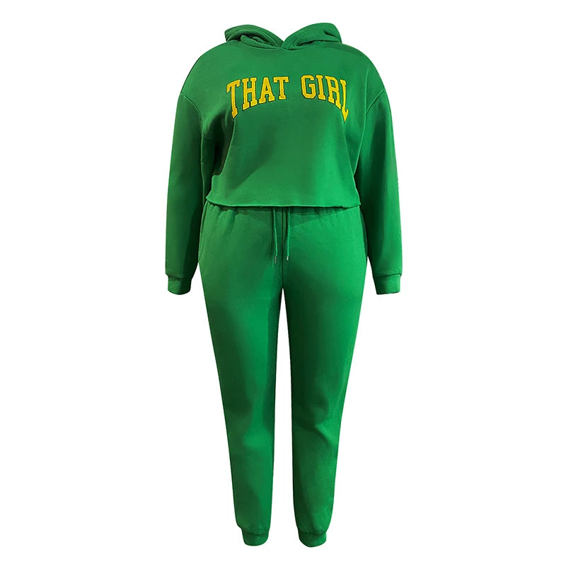 LW Plus Size Letter Print Hoodies Tracksuit Set 2024 Crop Sweatshirt Tops Casual Sweatpants Pant 2-piece Sets Women's Clothing