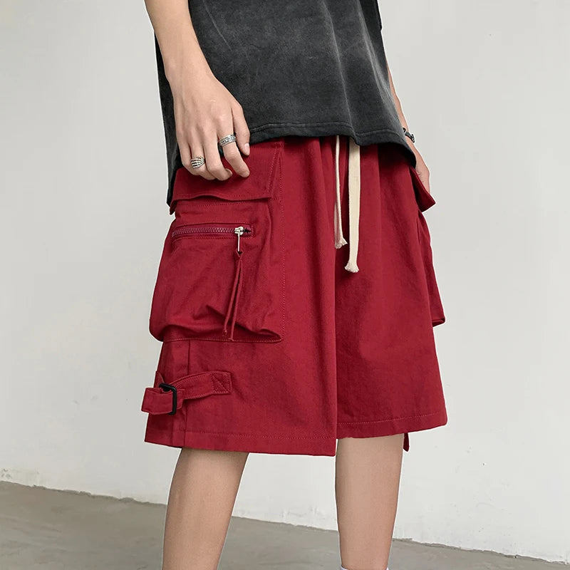 Cargo Shorts Men High Street Daily All-match Summer Multi Pockets Knee-length Youthful Popular American Style Teenagers Fashion