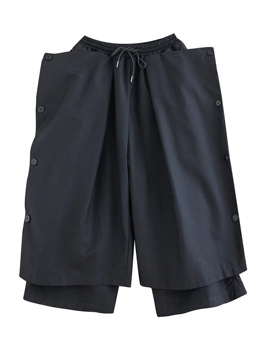 Black Vintage Button High Waist Wide Leg Pants Women New Casual Loose Oversize Trousers Fashion Streetwear Autumn Winter 2023