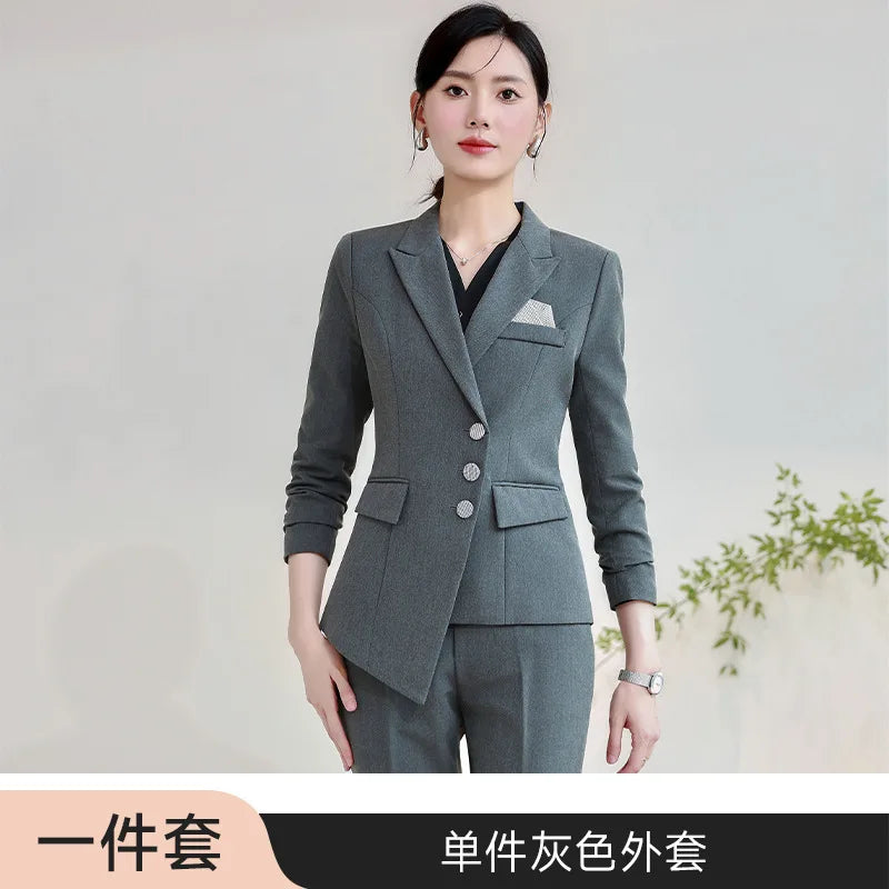 Navy Blue Suit Women's Spring and Autumn High-End Hotel Manager Work Clothes Temperament Small Size Business Clothing Suit