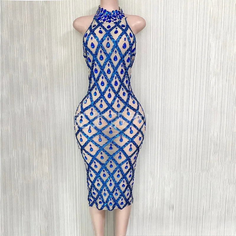 Women's Fashion Royal Blue Diamond Evening Dress Sparkling Evening Dress and Wedding Party Dance Z Adult Dress Evening Dresses