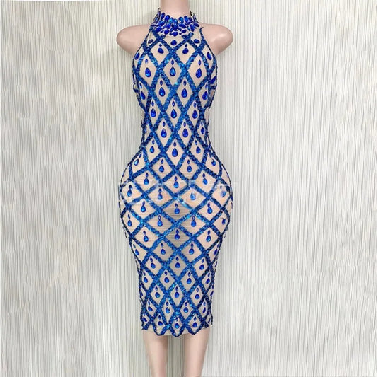 Women's Fashion Royal Blue Diamond Evening Dress Sparkling Evening Dress and Wedding Party Dance Z Adult Dress Evening Dresses